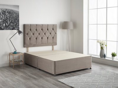 B&Q -  Ziggy 4Ft6 Double Divan Bed Base With 32" HeadboardSilver Plush Velvet