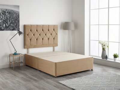 B&Q -  Ziggy 3Ft Single Divan Bed Base With 32" HeadboardBeige Plush Velvet