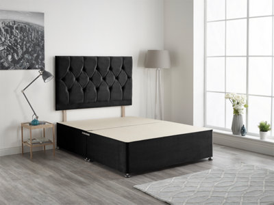 B&Q -  Ziggy 6Ft Superking Divan Bed Base With 32" HeadboardBlack Plush Velvet