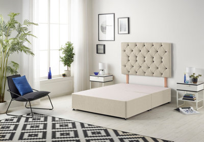 B&Q -  Premier 2Ft6 Small Single Divan Bed Base With 30" Tufted HeadboardTweed Fabric,