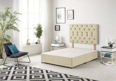 B&Q -  Premier 4Ft Small Double Divan Bed Base With 30" Tufted HeadboardLinen FabricBeige