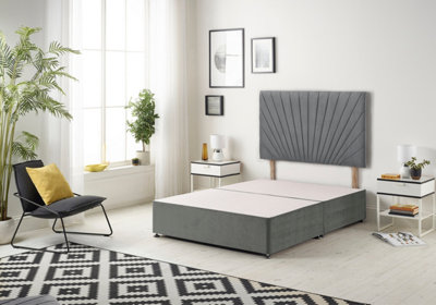 B&Q -  Platinum Divan Bed Base With 30" HeadboardPlush VelvetCharcoal6Ft Super King
