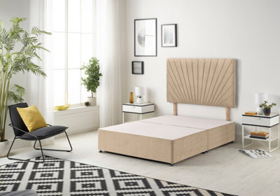 B&Q -  Platinum Divan Bed Base With 30" HeadboardPlush VelvetBeige6Ft Super King