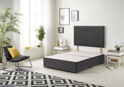 B&Q -  Platinum Divan Bed Base With 30" HeadboardPlush VelvetBlack6Ft Super King