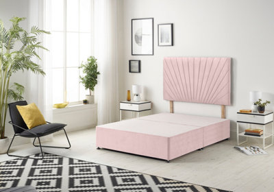 B&Q -  Platinum Divan Bed Base With 30" HeadboardPlush VelvetPink6Ft Super King