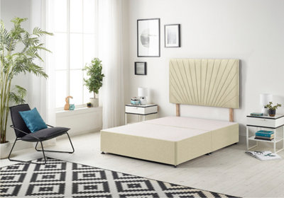 B&Q -  Platinum Divan Bed Base With 30" HeadboardLinen FabricBeige4Ft Small Double