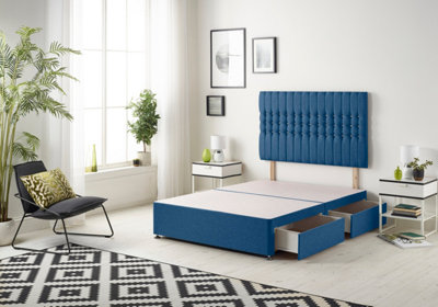 Somnior Beds Somnior Galaxy Plush Navy Divan Bed Base With 4 Drawers And HeadboardDouble from B&Q
