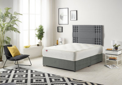 B&Q -  Somnior Flexby Plush Charcoal 5Ft Memory Foam Divan Bed With Mattress & HeadboardKing