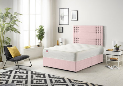 B&Q -  Somnior Flexby Plush Pink 4Ft Memory Foam Divan Bed With Mattress & HeadboardSmall Double