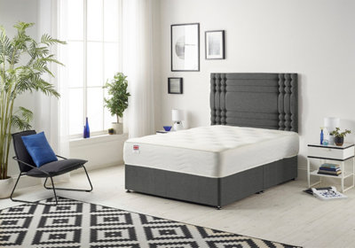 B&Q -  Somnior Flexby Tweed Charcoal 4Ft6 Memory Foam Divan Bed With Mattress & HeadboardDouble