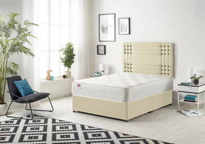 B&Q -  Somnior Flexby Beige Linen 2Ft6 Memory Foam Divan Bed With Mattress & HeadboardSmall Single