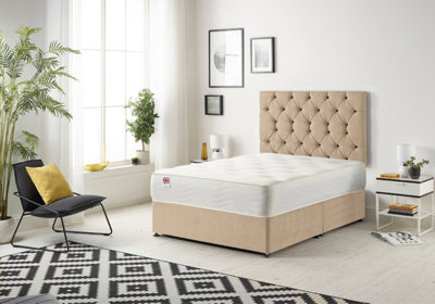 B&Q -  Somnior Premier Beige Plush 5Ft Memory Foam Divan Bed With Mattress & HeadboardKing