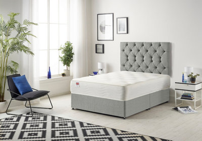 B&Q -  Somnior Premier Tweed Grey 5Ft Memory Foam Divan Bed With Mattress & HeadboardKing
