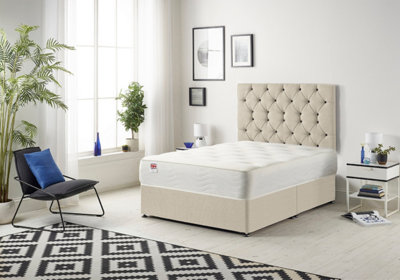 B&Q -  Somnior Premier Tweed Natural 5Ft Memory Foam Divan Bed With Mattress & HeadboardKing