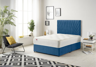 B&Q -  Platinum Divan Bed Set With Mattress & 30" HeadboardPlush VelvetNavy2Ft6 Small Single