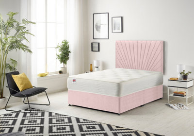 B&Q -  Platinum Divan Bed Set With Mattress & 30" HeadboardPlush VelvetPink6Ft Super King