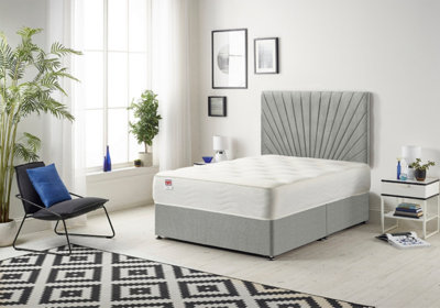 B&Q -  Platinum Divan Bed Set With Mattress & 30" HeadboardTweed FabricGrey4Ft6 Double
