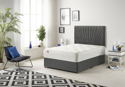 B&Q -  Platinum Divan Bed Set With Mattress & 30" HeadboardTweed FabricCharcoal6Ft Super King