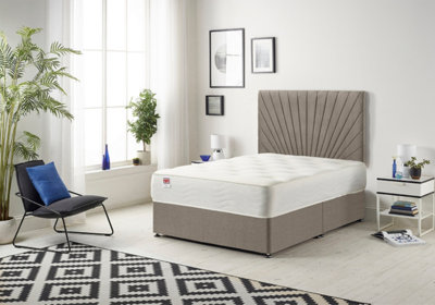 B&Q -  Platinum Divan Bed Set With Mattress & 30" HeadboardTweed FabricCoffee3Ft Single