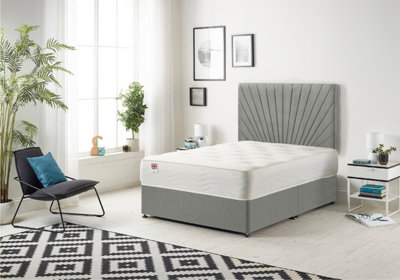 B&Q -  Platinum Divan Bed Set With Mattress & 30" HeadboardLinen FabricSilver5Ft King