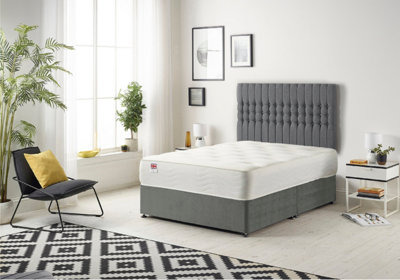 B&Q -  Somnior Galaxy Charcoal Plush 2Ft6 Memory Foam Divan Bed With Mattress & HeadboardSmall Single