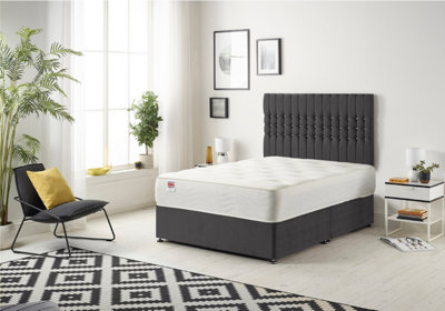 B&Q -  Somnior Galaxy Black Plush 2Ft6 Memory Foam Divan Bed With Mattress & HeadboardSmall Single