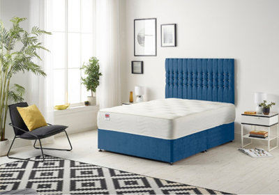 B&Q -  Somnior Galaxy Navy Plush 4Ft6 Memory Foam Divan Bed With Mattress & HeadboardDouble