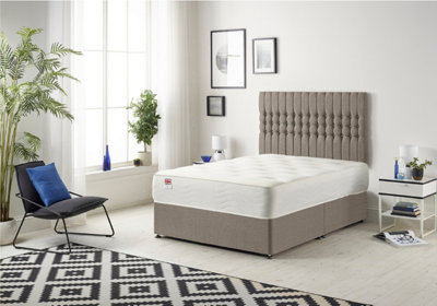 B&Q -  Somnior Galaxy Tweed Coffee 6Ft Memory Foam Divan Bed With Mattress & HeadboardSuper King