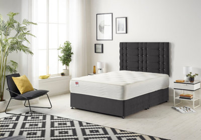 B&Q -  Somnior Bliss Black Plush 4Ft6 Memory Foam Divan Bed With Mattress & HeadboardDouble