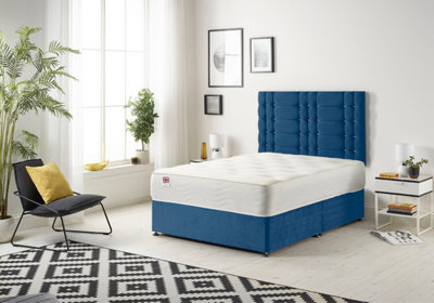 B&Q -  Somnior Bliss Navy Plush 4Ft Memory Foam Divan Bed With Mattress & HeadboardSmall Double
