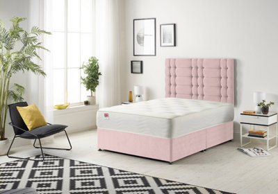 B&Q -  Somnior Bliss Pink Plush 3Ft Memory Foam Divan Bed With Mattress & HeadboardSingle