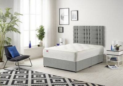 Somnior Beds Somnior Bliss Tweed Gery 4Ft6 Memory Foam Divan Bed With Mattress & Headboard - Double