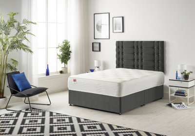 B&Q -  Somnior Bliss Tweed Charcoal 4Ft6 Memory Foam Divan Bed With Mattress & HeadboardDouble