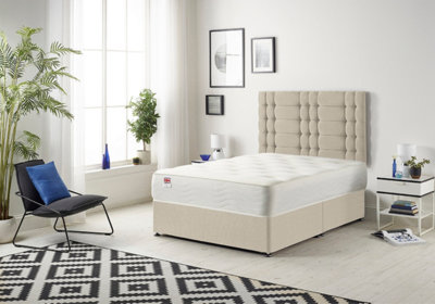 B&Q -  Somnior Bliss Tweed Natural 2Ft6 Memory Foam Divan Bed With Mattress & HeadboardSmall Single