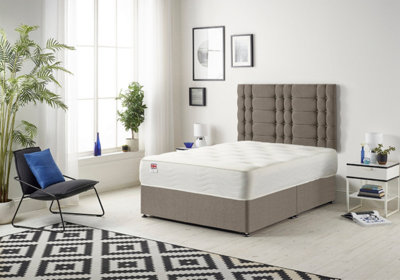B&Q -  Somnior Bliss Tweed Coffee 5Ft Memory Foam Divan Bed With Mattress & HeadboardKing