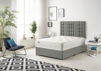 B&Q -  Somnior Bliss Linen Silver 4Ft Memory Foam Divan Bed With Mattress & HeadboardSmall Double