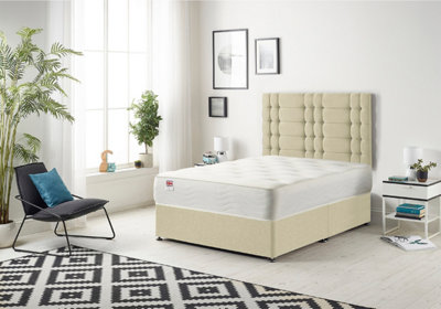 Somnior Beds Somnior Bliss Linen 4Ft6 Memory Foam Divan Bed With Mattress & Headboard - Double Beige