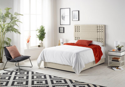 B&Q -  Somnior Flexby Tweed Natural 3Ft Memory Foam Divan Bed With 2 DrawersMattress & HeadboardSingle
