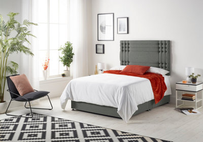 B&Q -  Somnior Flexby Linen Grey 2Ft6 Memory Foam Divan Bed With 2 DrawersMattress & HeadboardSmall Single