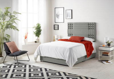 B&Q -  Somnior Flexby Linen Silver 4Ft Memory Foam Divan Bed With 2 DrawersMattress & HeadboardSmall Double