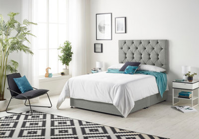 B&Q -  Somnior Premier Tweed Grey 4Ft Memory Foam Divan Bed With 2 DrawersMattress & HeadboardSmall Double