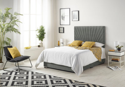 B&Q -  Platinum Divan Bed Set With 2 Drawers With Mattress & 30" HeadboardLinen FabricGrey2Ft6 Small Single