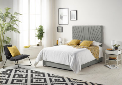 B&Q -  Platinum Divan Bed Set With 2 Drawers With Mattress & 30" HeadboardLinen FabricSilver3Ft Single