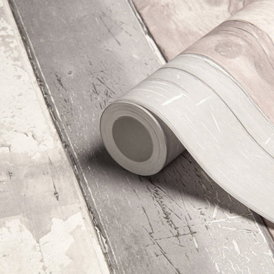 GoodHome Otau Grey Wood Effect Smooth Wallpaper from B&Q