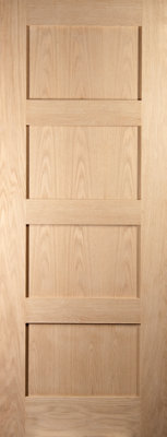 Fortia 4 Panel Unglazed Shaker Natural Oak Veneer Internal Timber Door(H)1981mm (W)686mm (T)35mm from B&Q