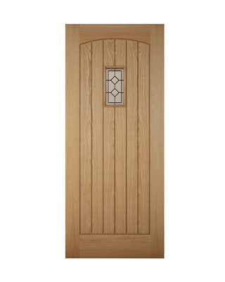 Diamond Bevel Leaded Glazed Cottage Wooden White Oak Veneer External Front Door(H)2032mm (W)813mm from B&Q