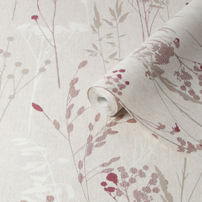 GoodHome Pio Cream & Red Floral Textured Wallpaper from B&Q