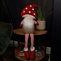 53cm Stripey Red Plush Sitting Christmas Boy Gonk with Dangly Legs and Mushroom Hat