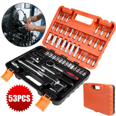 53PCS Ratchet Torque Wrench Kit Hand Repair Tools For Car 1/4