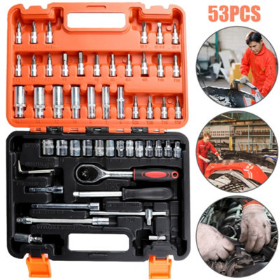 53PCS Ratchet Torque Wrench Kit Hand Repair Tools For Car 1/4